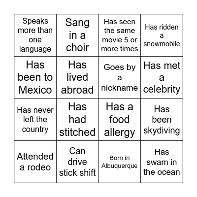 Get to Know You Bingo! Bingo Card