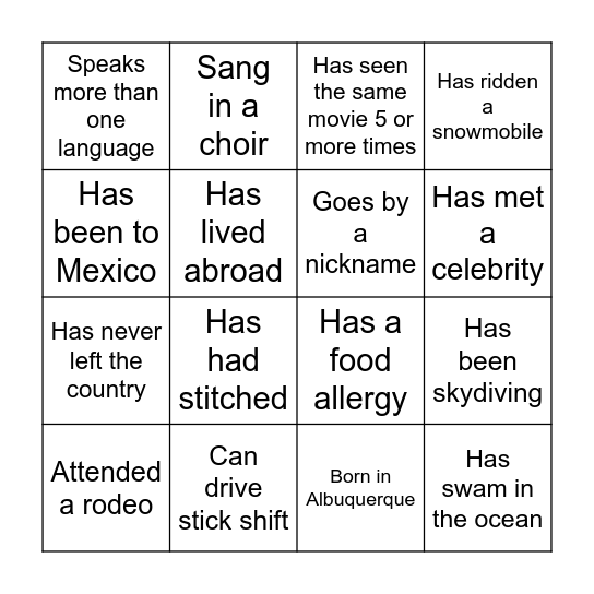 Get to Know You Bingo! Bingo Card