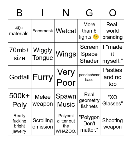 Avatar Creator Trigger bingo Card