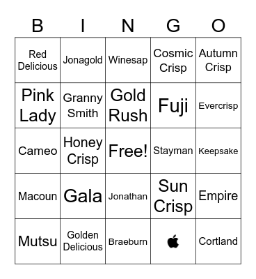Varieties of Apples Bingo Card