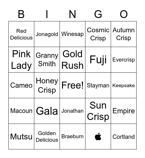 Varieties of Apples Bingo Card