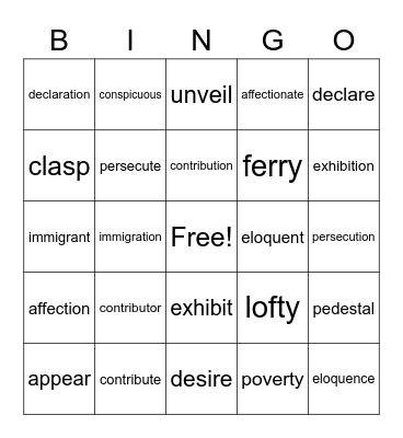 EL VOCABULARY Bingo Card