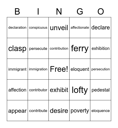 EL VOCABULARY Bingo Card