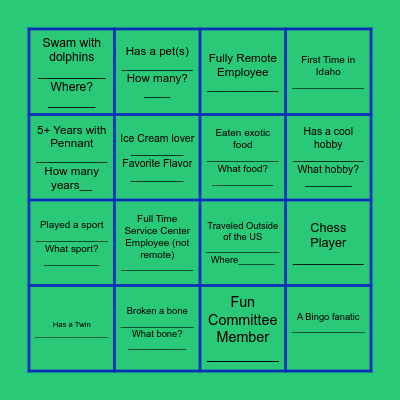 Getting To Know Your Colleagues Bingo Card