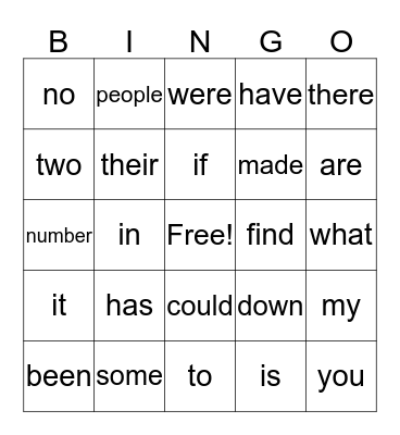 SIGHT WORDS LIST A Bingo Card