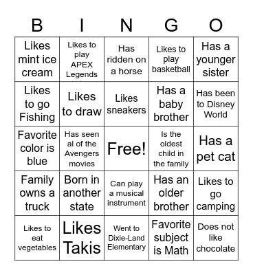 Classmate Bingo Card
