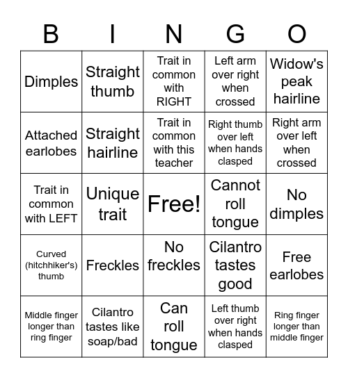 Traits BINGO Card