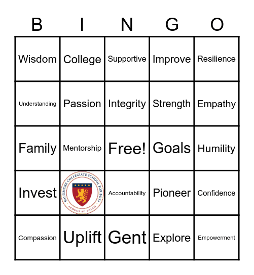 Baltimore Collegiate Bingo Game Bingo Card