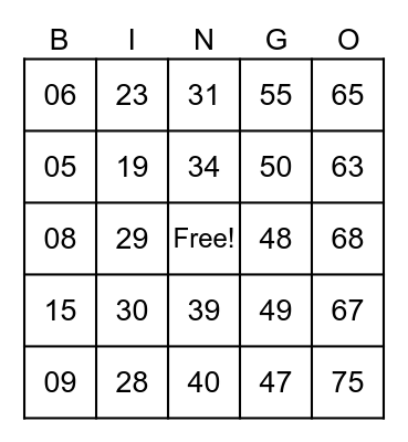 Bingo de Santa Rita 2022 Bingo Card