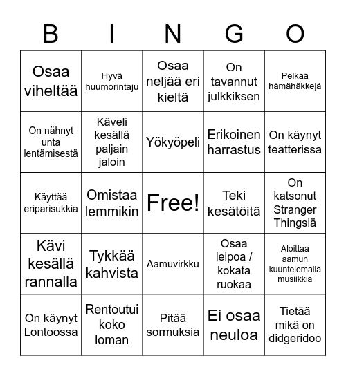 Tutustumisbingo Card