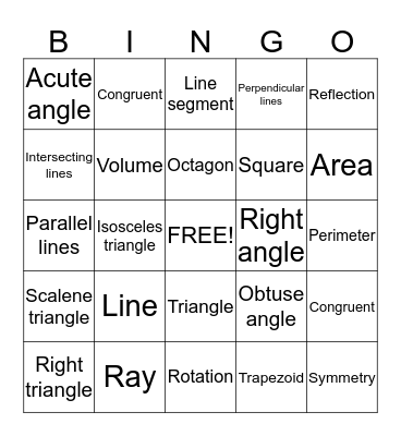 Geometry Bingo Card