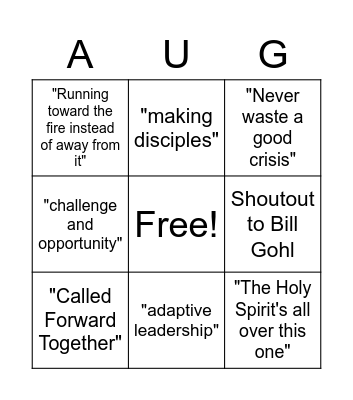 John Auger Bingo Card
