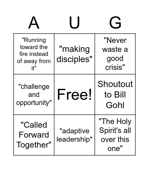 John Auger Bingo Card