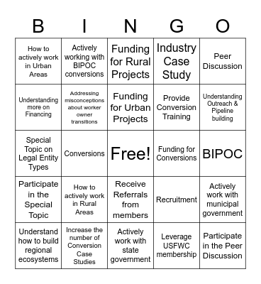 W2O member Bingo Card