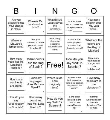 "Getting to know you" Bingo Card