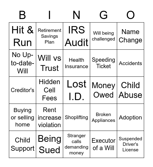 LEGAL SHIELD Bingo Card