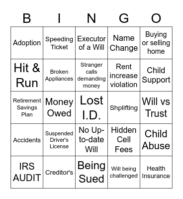 LEGAL SHIELD Bingo Card