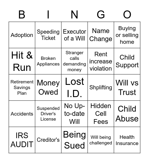 LEGAL SHIELD Bingo Card