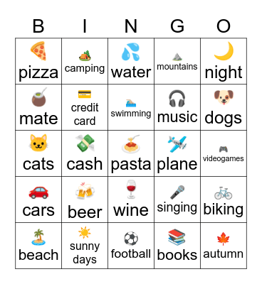 I like / I don't like Bingo Card