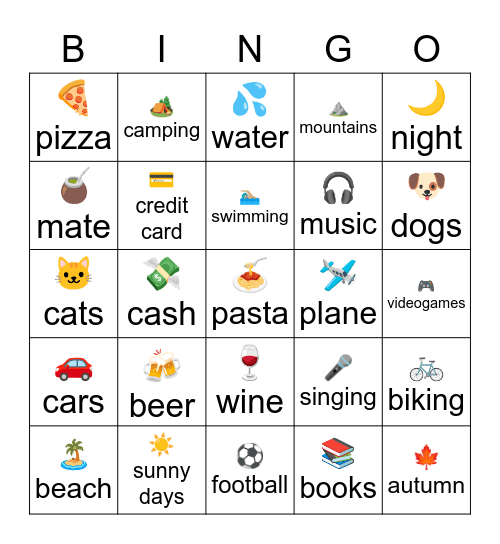 I like / I don't like Bingo Card