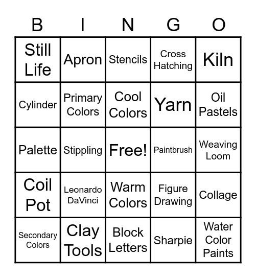 Art Class Bingo! Bingo Card