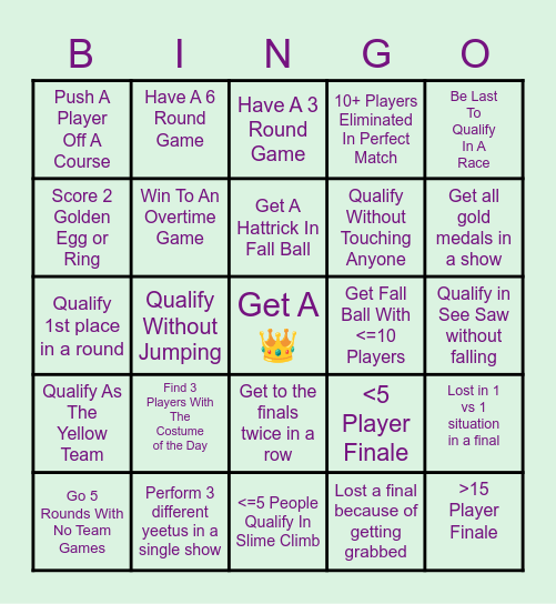 Fall Guys Bingo Challenge Bingo Card