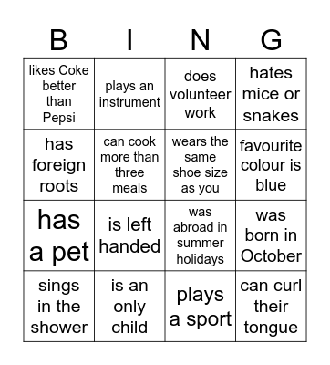 Getting to know each other Bingo Card