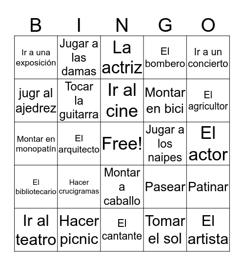 Spanish 2 Chapter 7 Bingo B Bingo Card