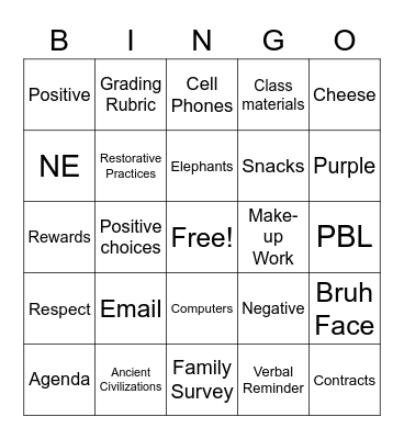 Syllabus Bingo Card
