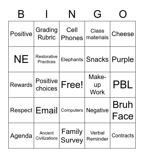 Syllabus Bingo Card