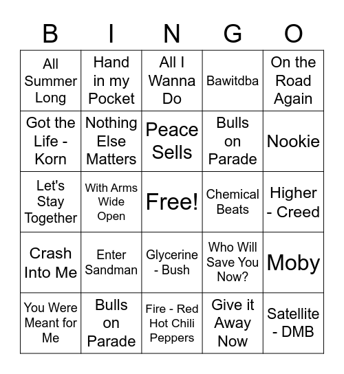 Woodstock 99 Bingo Card