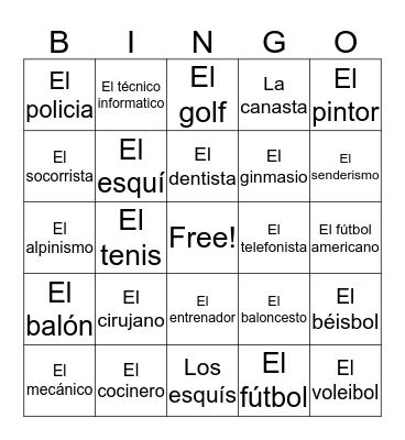 Spanish 2 Chapter 7 Bingo C Bingo Card