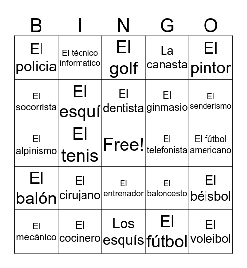 Spanish 2 Chapter 7 Bingo C Bingo Card