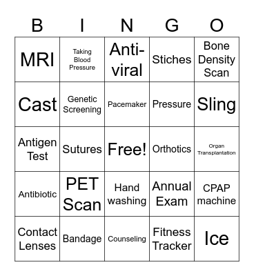 Medical Interventions Bingo Card