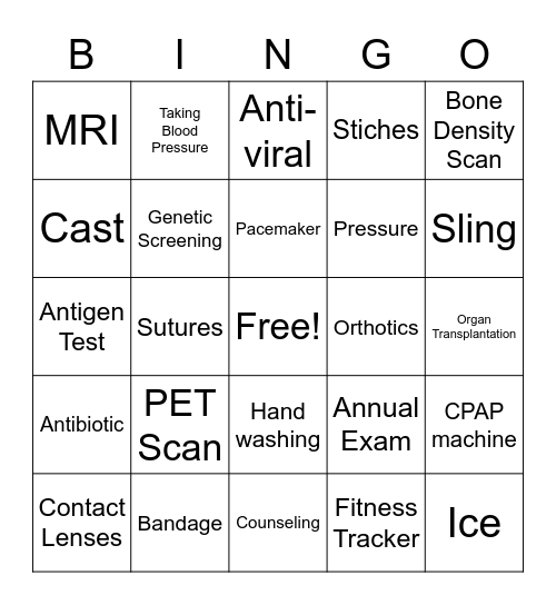 Medical Interventions Bingo Card