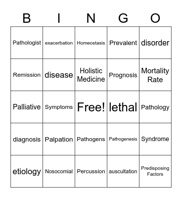 ch 1 Intro to Human Diseases Bingo Card