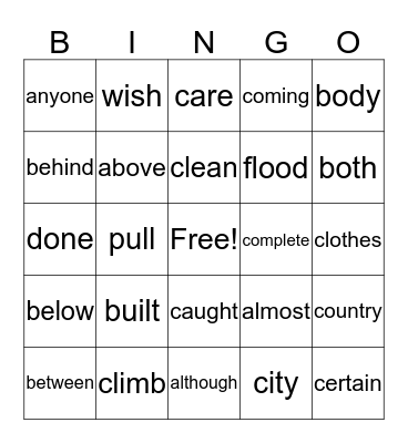sight words "C" 1-24 Bingo Card