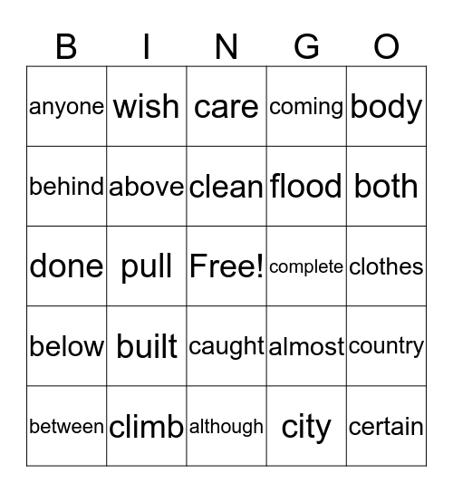sight words "C" 1-24 Bingo Card