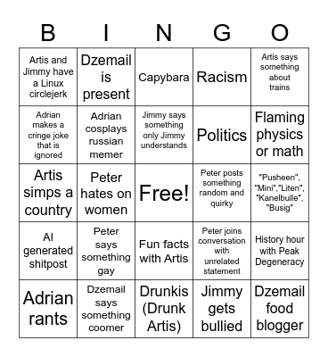 Peak Degeneracy Bingo Card