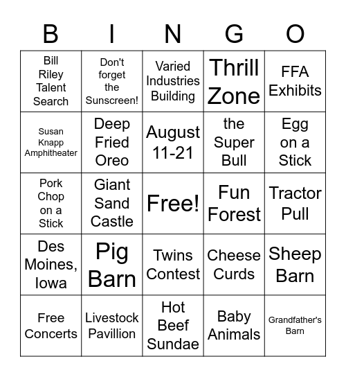 Iowa State Fair Bingo! Bingo Card