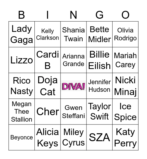 Divas of Music Bingo Card