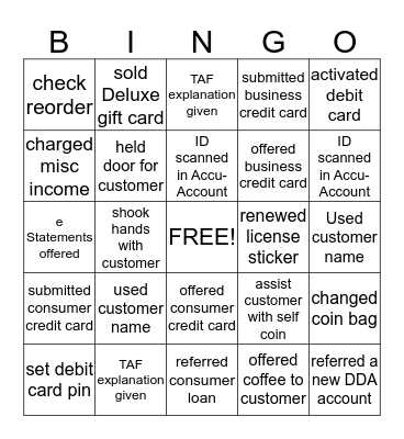 Cross Sell Bingo Card