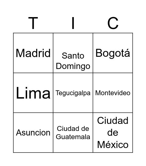 Países hispanohablantes Tic Tac Toe Bingo Card