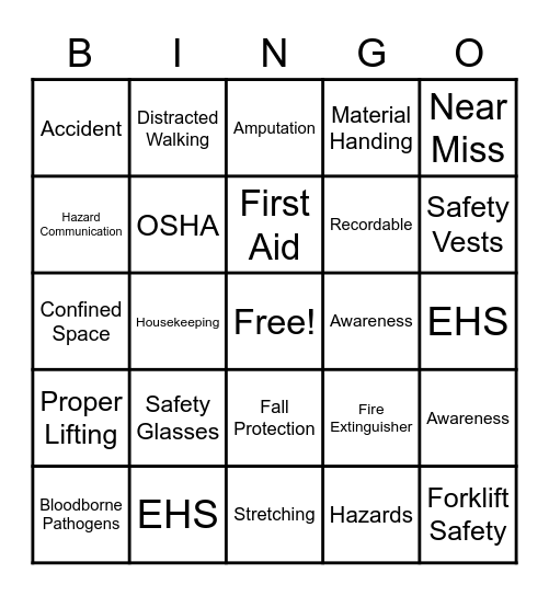 Marvin Safe And Sound Week Name:_________________ Dept:________ Shift:____ Bingo Card