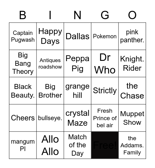 TV Themes Jukebox Bingo Card