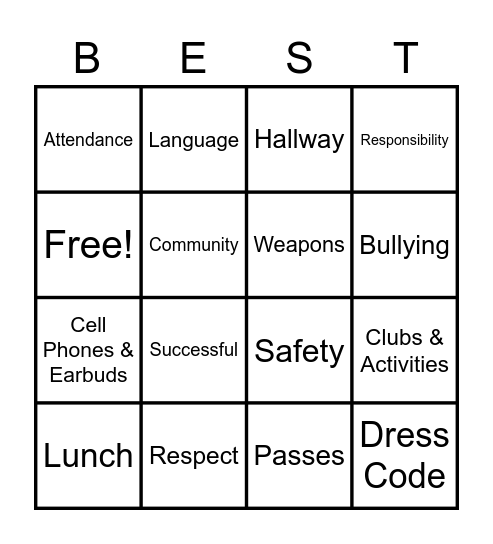 BEST @ WEST EXPECTATIONS BINGO Card