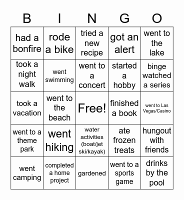 This Summer I... Bingo Card