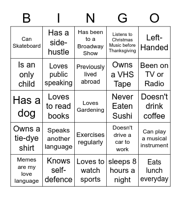 Networking Bingo Card