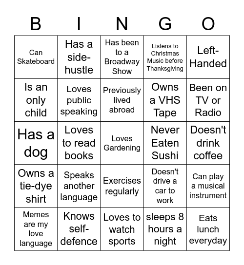 Networking Bingo Card