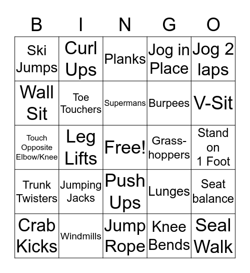 Phy. Ed.  Bingo Card